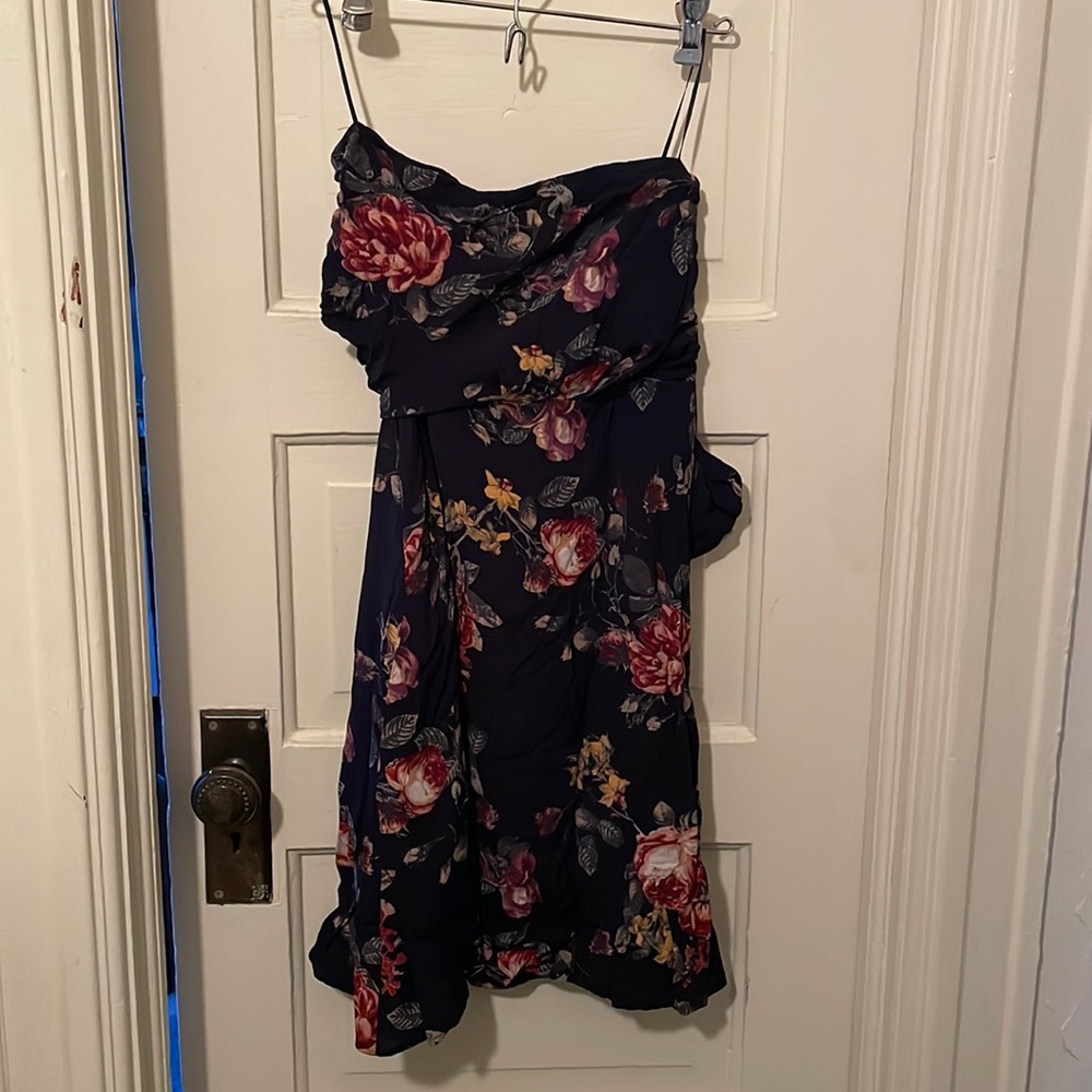 Strapless black floral dress, donating 9/14